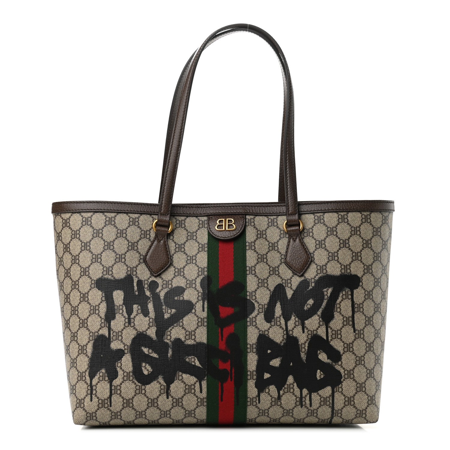 Gucci X BALENCIAGA BB Supreme Monogram Web Graffiti Medium Ophidia Shopping Tote Beige New Acero 1 of 9