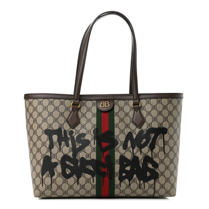 Gucci X BALENCIAGA BB Supreme Monogram Web Graffiti Medium Ophidia Shopping Tote Beige New Acero 1 of 9