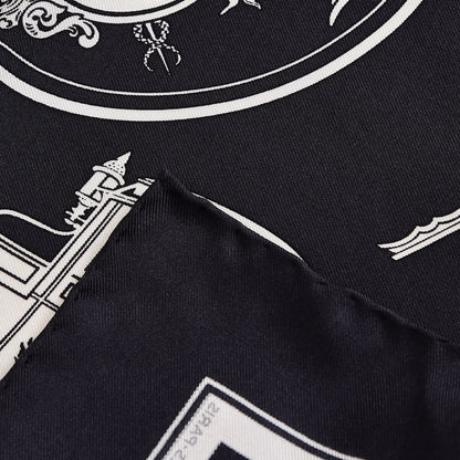 Hermes Silk Ex Libris Pocket Square Scarf Navy Bleu 4 of 5