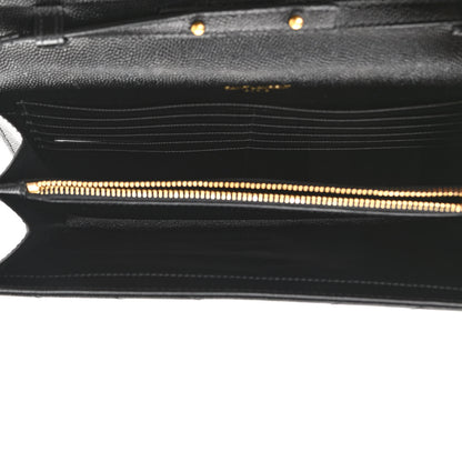 Saint Laurent Grain De Poudre Matelasse Chevron Monogram Chain Wallet Black 5 of 10