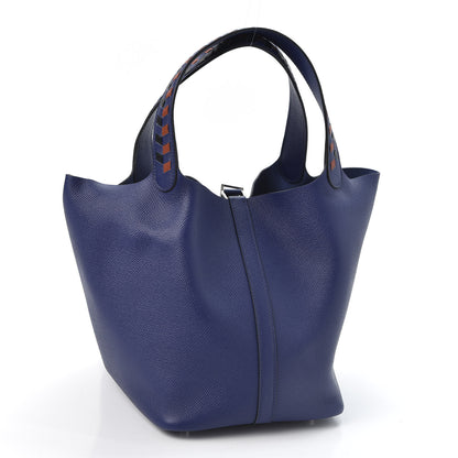 Hermes Epsom Tressage De Cuir Picotin Lock 22 MM Bleu Encre Brique Black 2 of 9