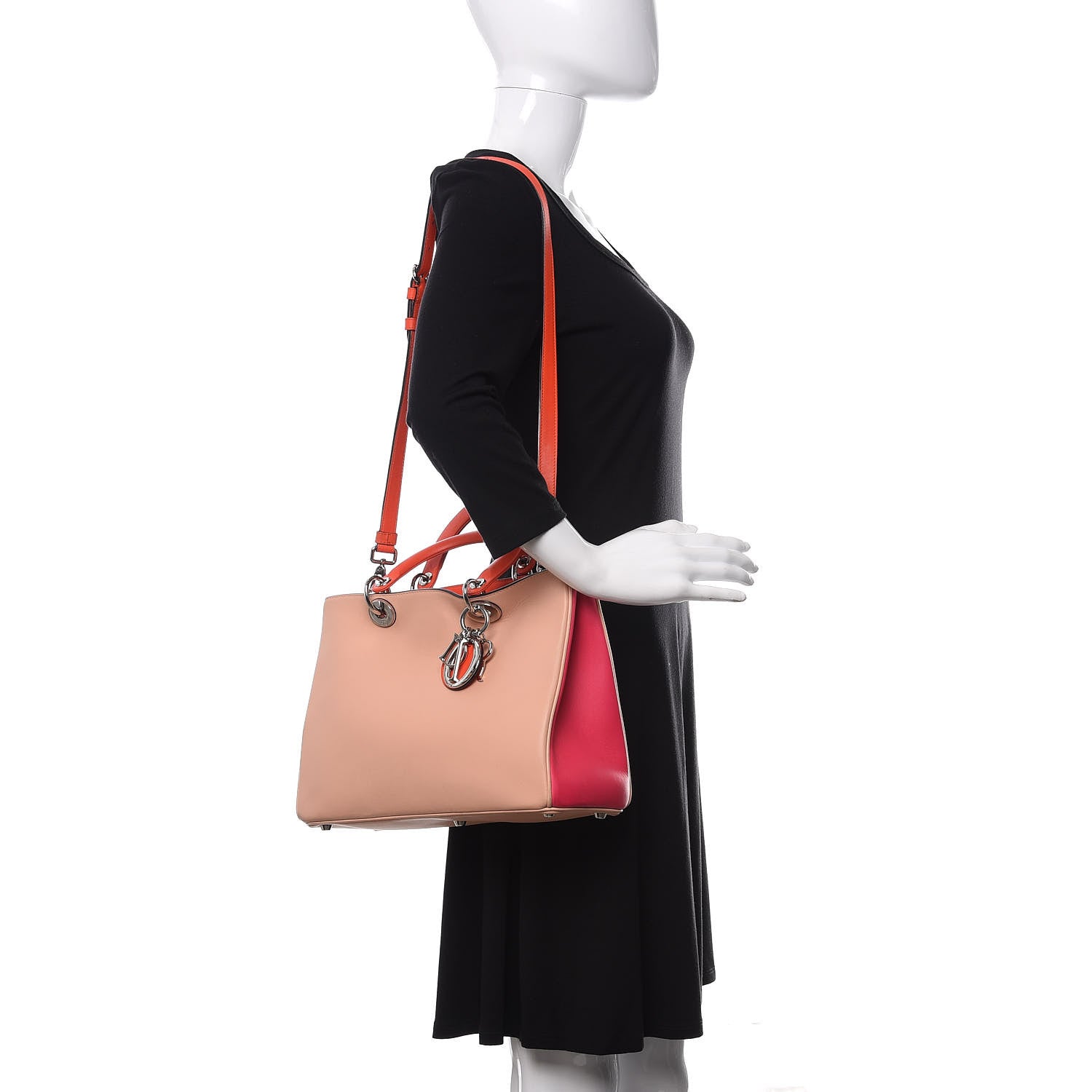 Christian Dior Smooth Calfskin Medium Tri-Color Diorissimo Tote Pink Fuchsia Orange 2 of 12
