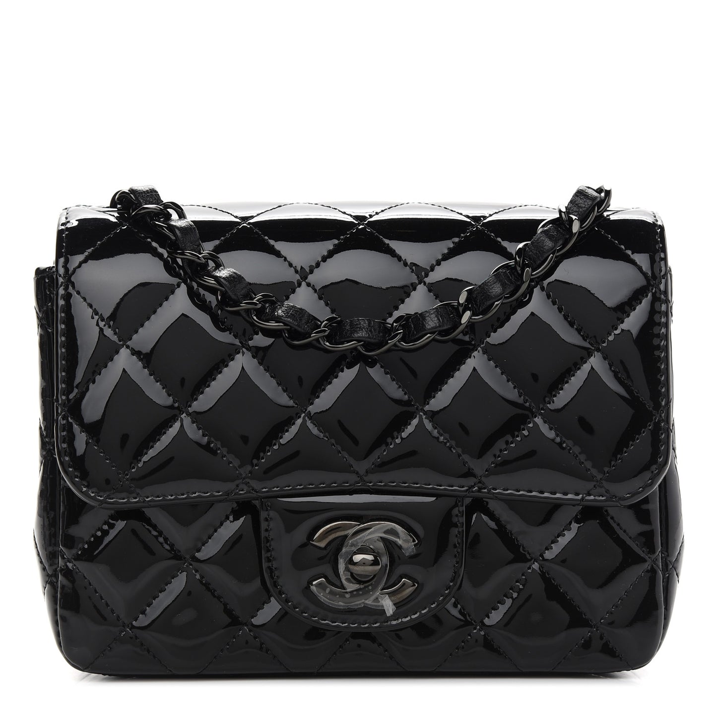 Patent Calfskin Quilted Mini Square Flap So Black