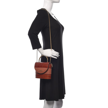Chloe Calfskin Crocodile Embossed Small Aby Lock Chestnut Brown 2 of 10