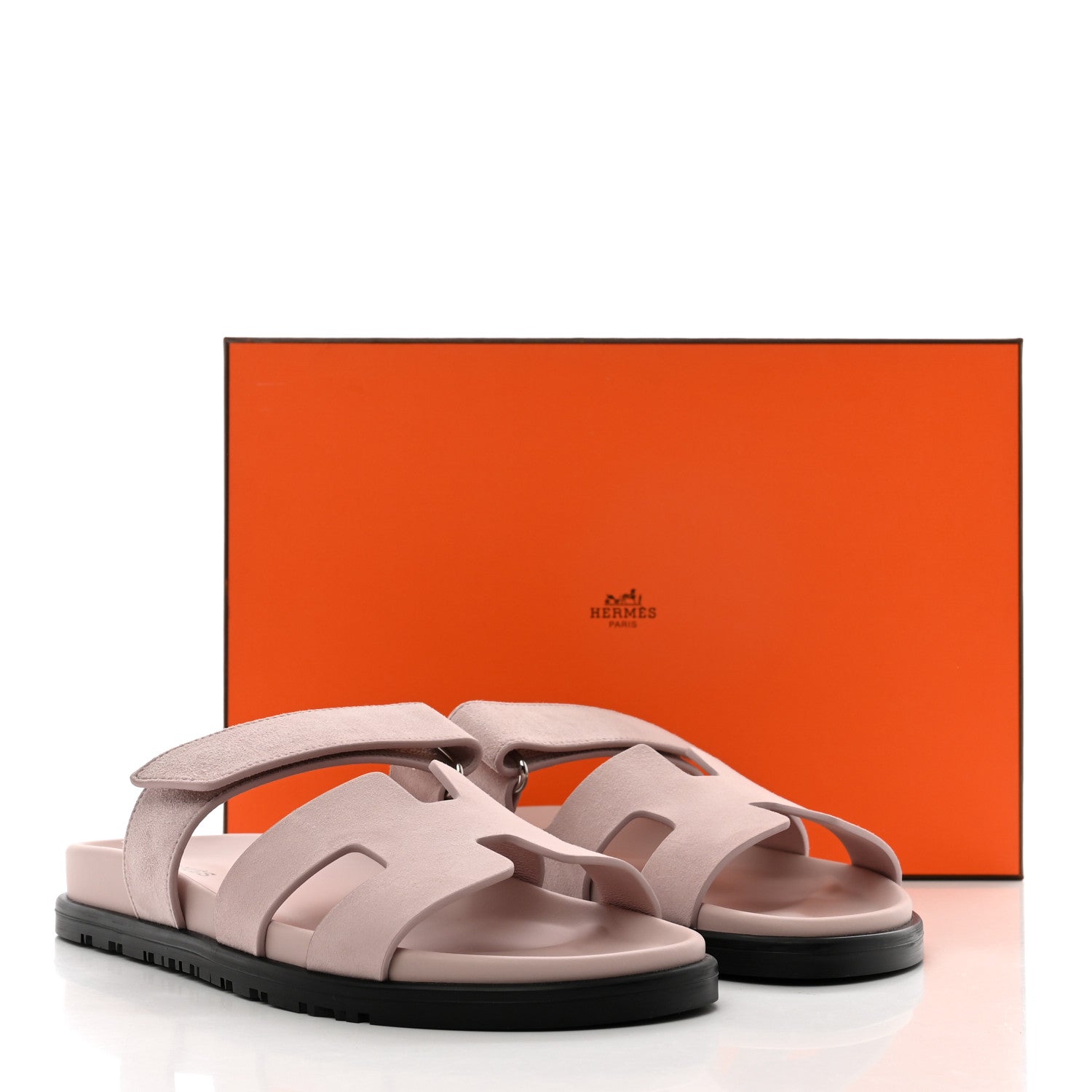 Hermes Suede Goatskin Womens Chypre Sandals 37.5 Rose Porcelaine 9 of 9