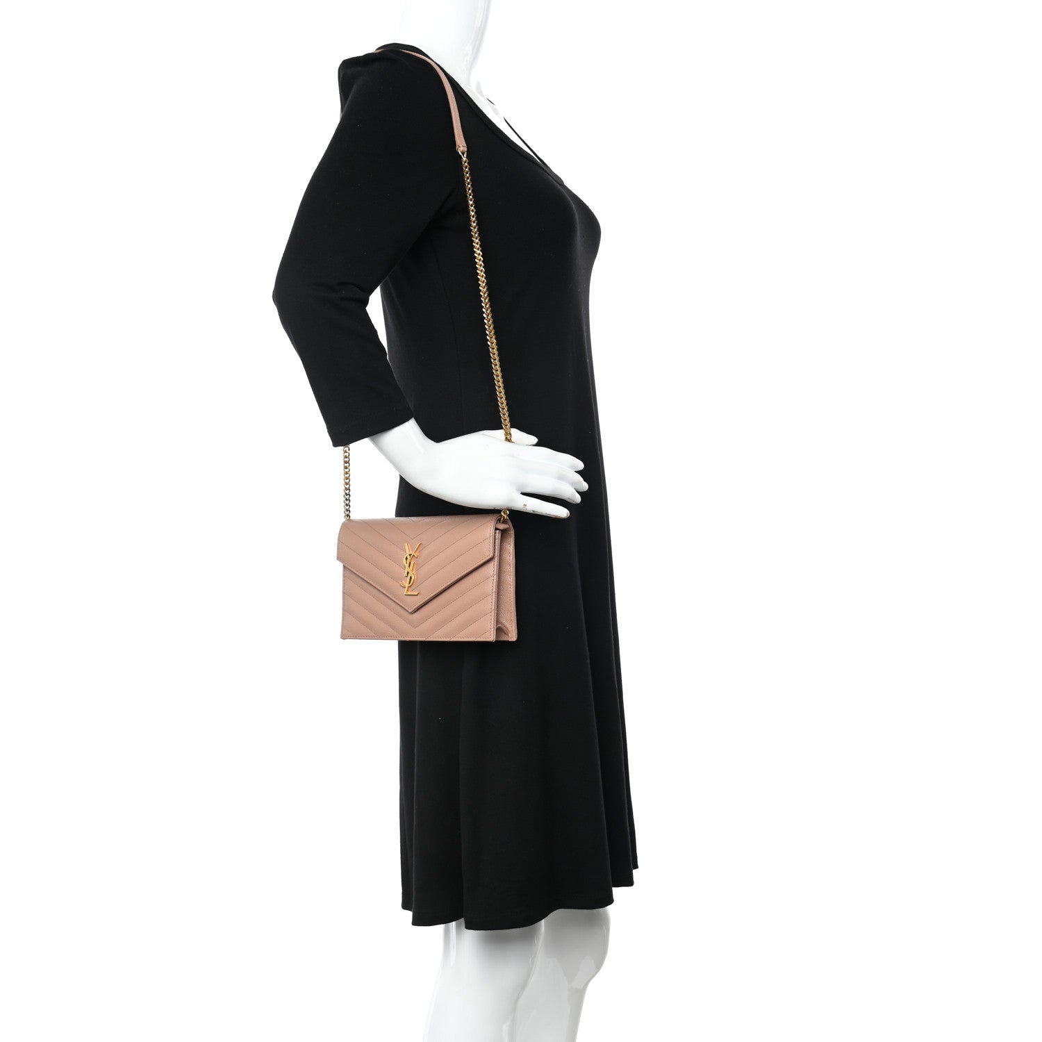 Saint Laurent Grain De Poudre Matelasse Chevron Cassandre Envelope Chain Wallet Vintage Peach 2 of 9