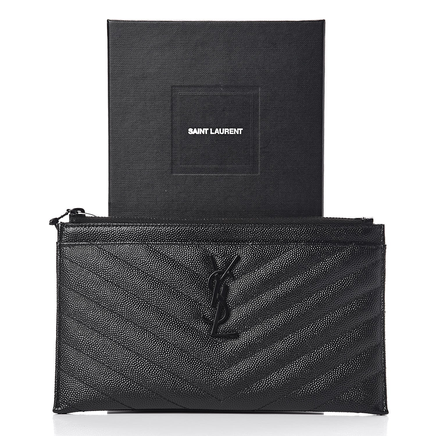 Saint Laurent Grain De Poudre Chevron Monogram Bill Pouch Black 7 of 7