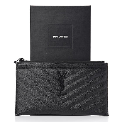 Saint Laurent Grain De Poudre Chevron Monogram Bill Pouch Black 7 of 7
