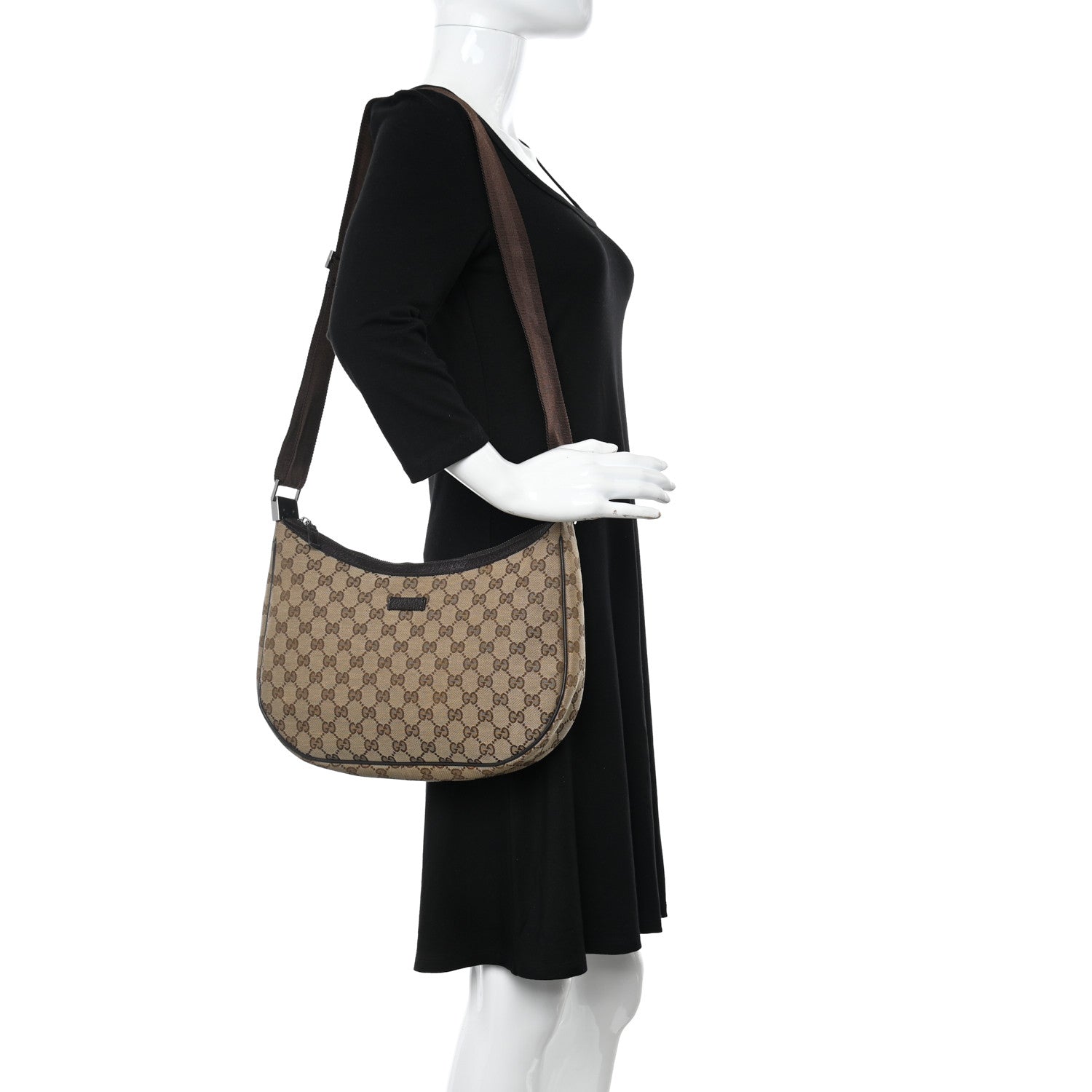 Gucci Monogram Medium Half Moon Hobo Dark Brown 2 of 11