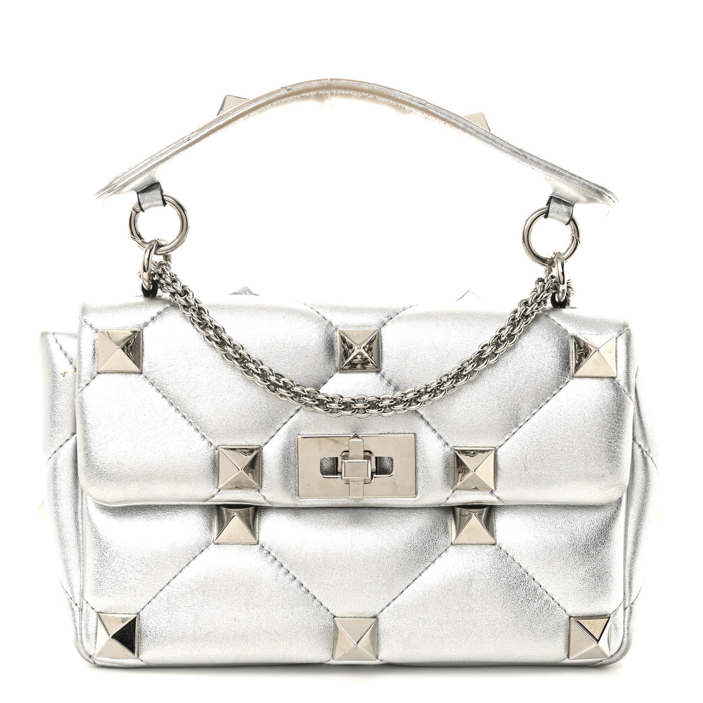Nappa Medium Roman Stud Shoulder Bag Silver