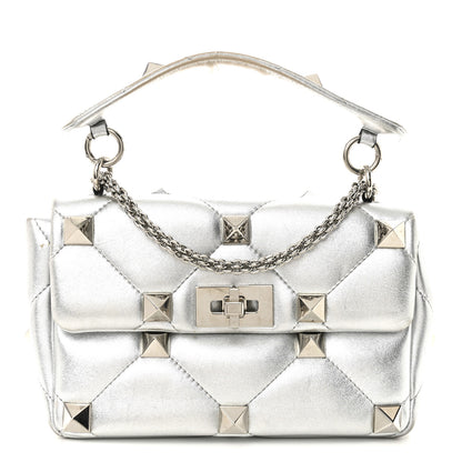 Valentino Garavani Nappa Medium Roman Stud Shoulder Bag Silver 1 of 11