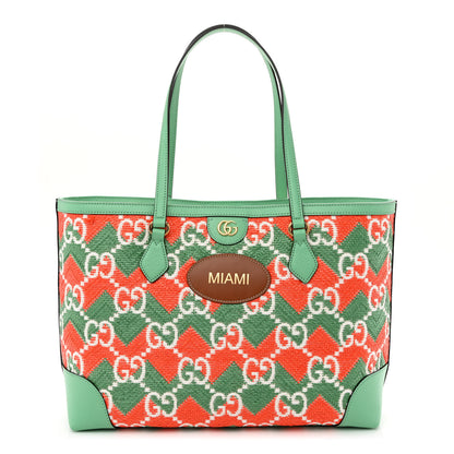 Gucci Straw Textured Dollar Calfskin Miami Medium Ophidia Shopping Tote Deep Orange New Shamarock Off White Peanut Brown 1 of 10