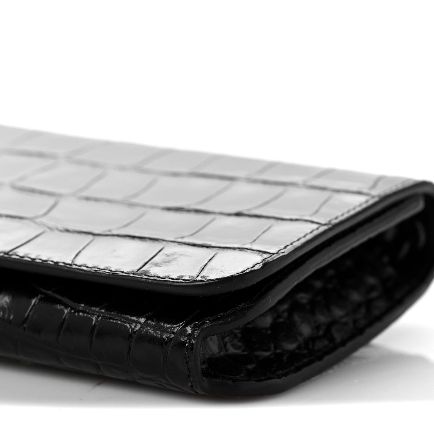 Balenciaga Shiny Calfskin Crocodile Embossed BB Phone Holder Wallet On Chain Black 7 of 8