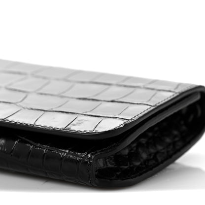 Balenciaga Shiny Calfskin Crocodile Embossed BB Phone Holder Wallet On Chain Black 7 of 8
