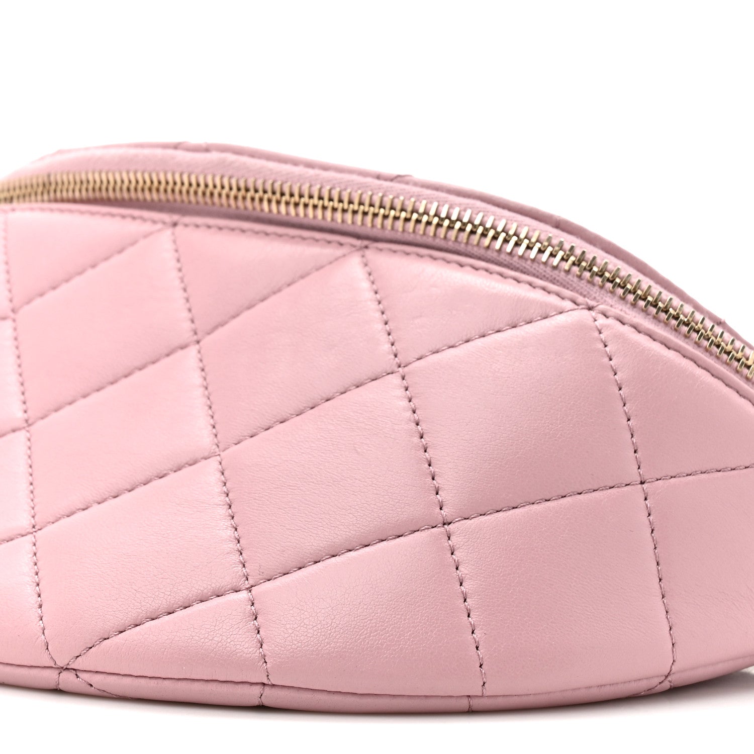 Chanel Shiny Lambskin Quilted Pearl Logo Waist Bag Light Pink