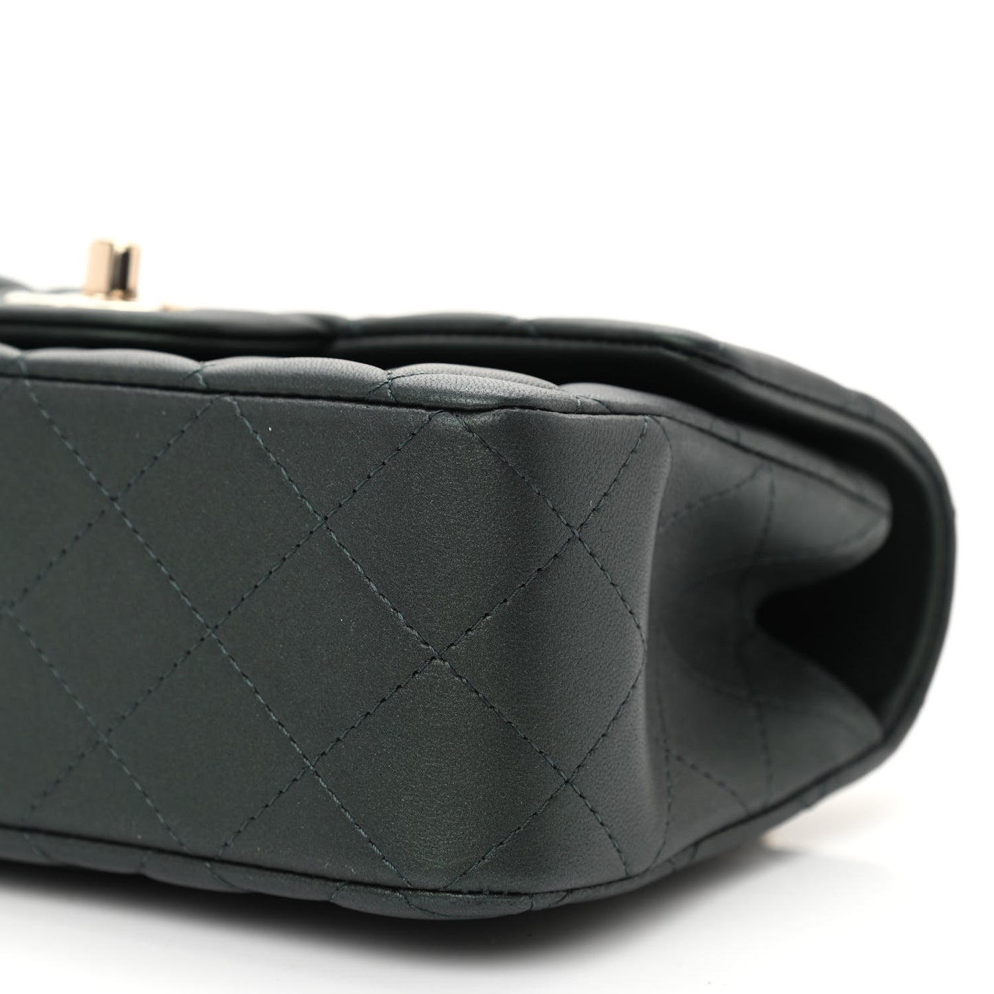 Iridescent Lambskin Quilted Mini Top Handle Rectangular Flap Dark Green