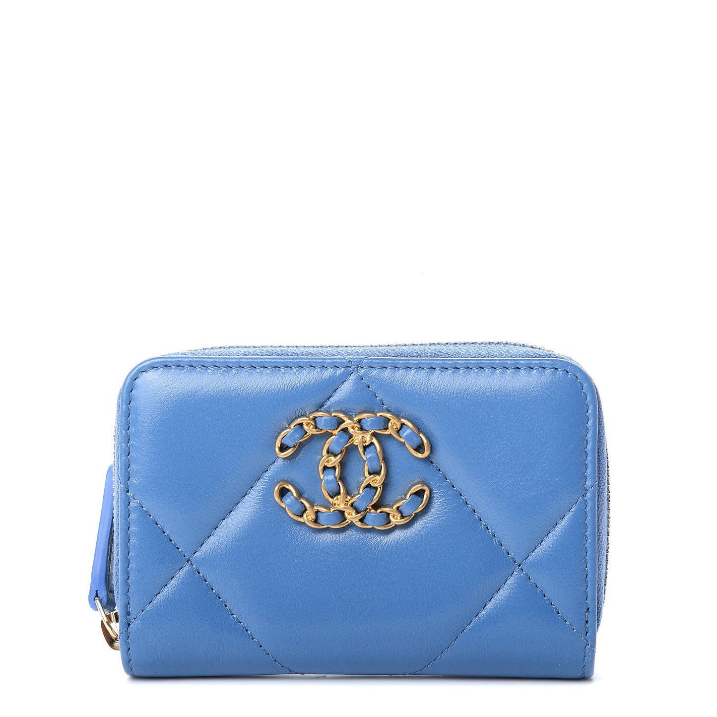 Goatskin Quilted 19 Zip Around Coin Purse Wallet Blue