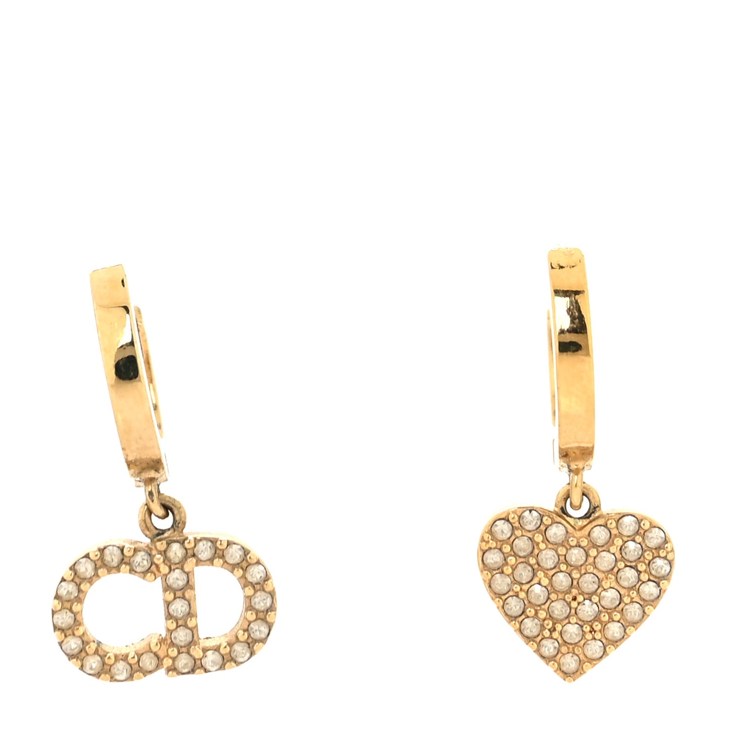 Crystal Heart Clair D Lune Hoop Drop Earrings Gold