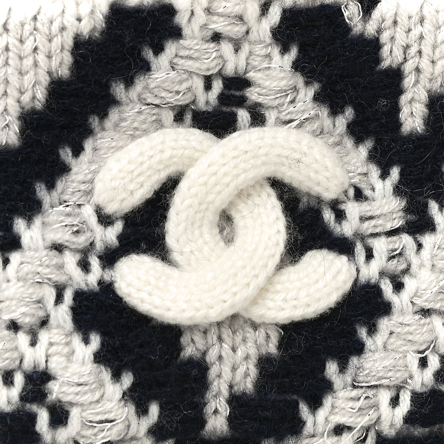 Cashmere Blend CC Beanie Hat White Navy Blue