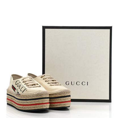 Gucci Canvas Logo Lace-Up Platform Espadrilles 37 Greggio Grege 12 of 12