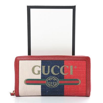 Gucci Canvas Sylvie Stripe Logo Zip Around Wallet Mystic White Hibiscus Red Maritime 8 of 8
