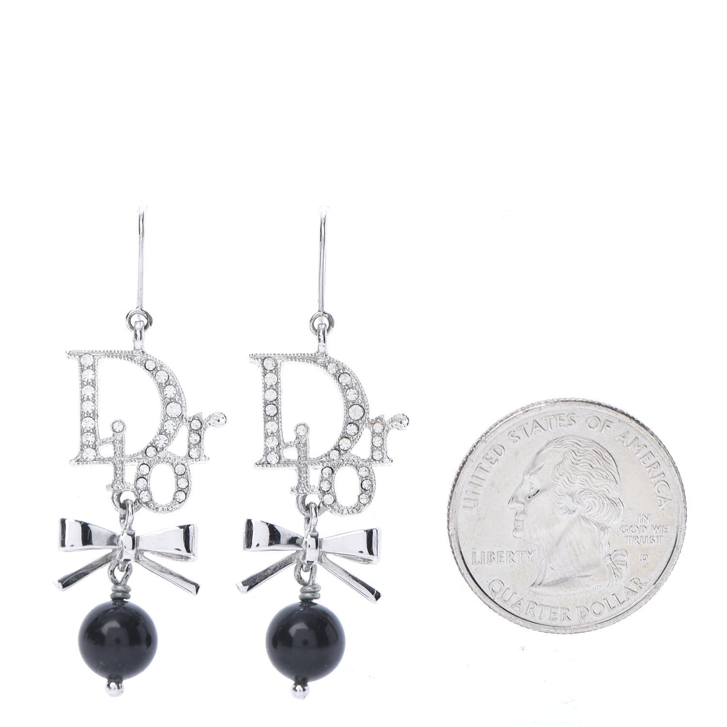 Crystal Pearl Bow Earrings Silver
