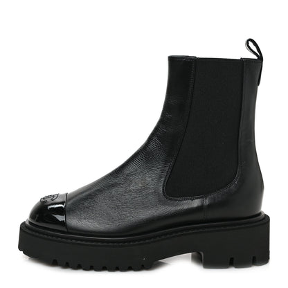 Chanel Crumpled Calfskin Patent Cap Toe Short Boots 38 Black 1 of 8