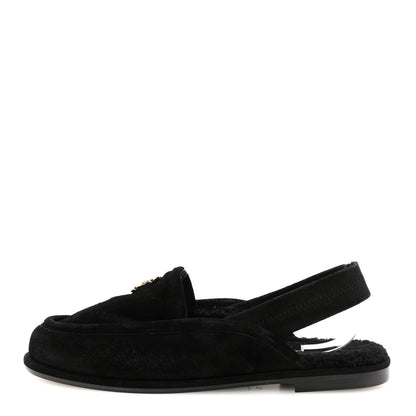 Chanel Suede Calfskin CC Slingback Loafers 39 Black 1 of 9