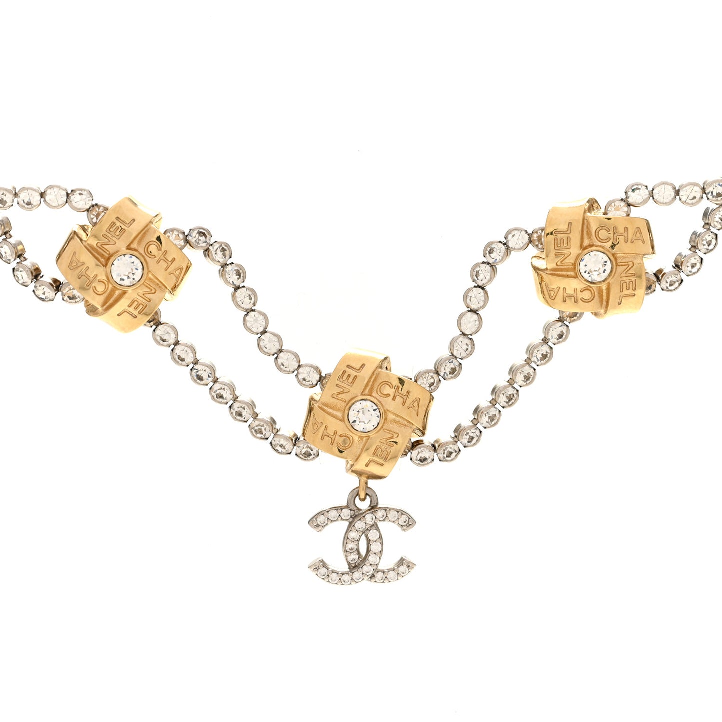 Metal Crystal CC Logo Choker Necklace Gold