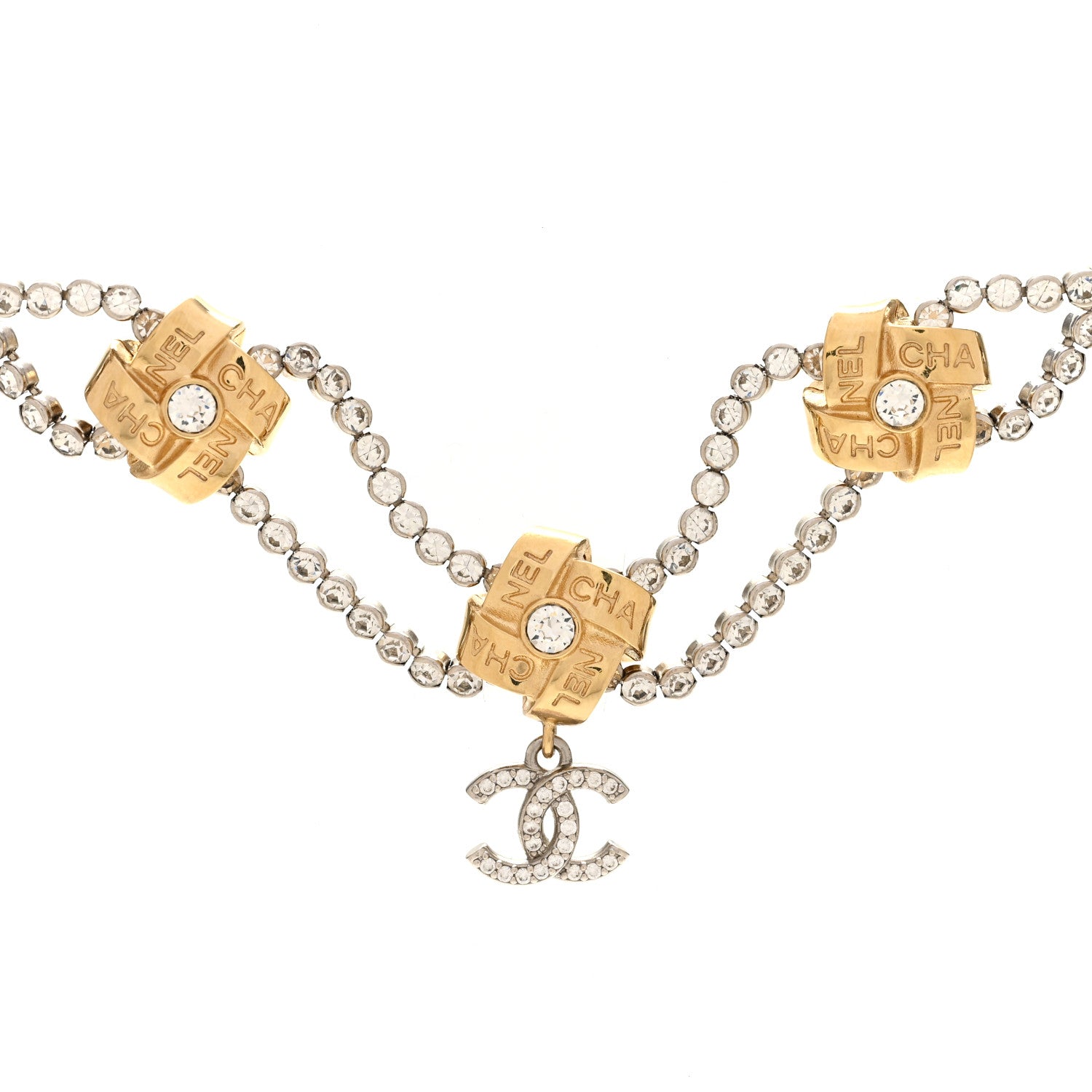 Chanel Metal Crystal CC Logo Choker Necklace Gold 4 of 5