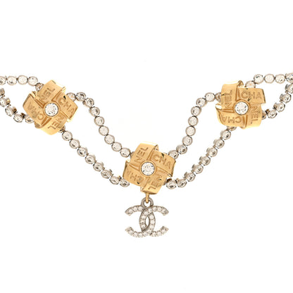 Chanel Metal Crystal CC Logo Choker Necklace Gold 4 of 5