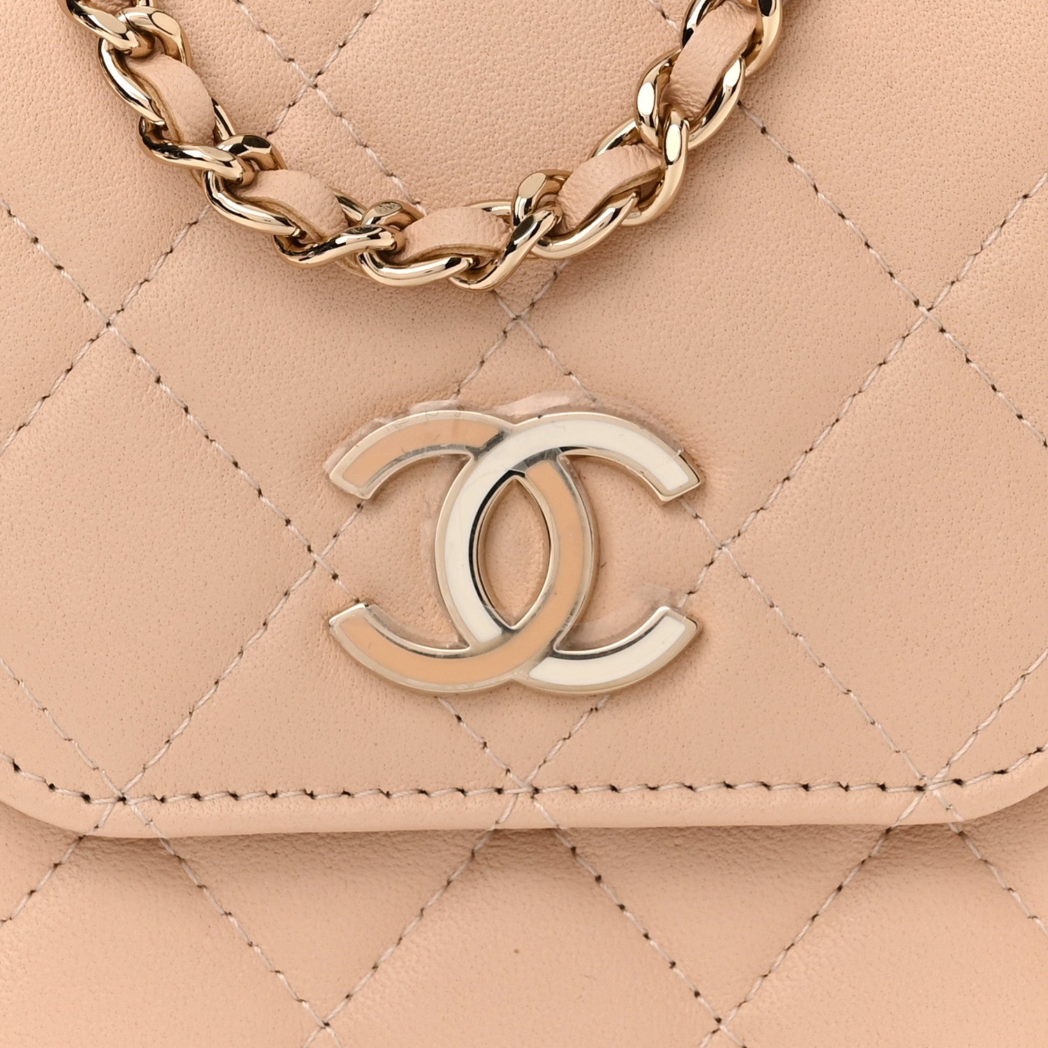 Chanel Lambskin Enamel Quilted Phone Holder With Chain Beige 10 of 12