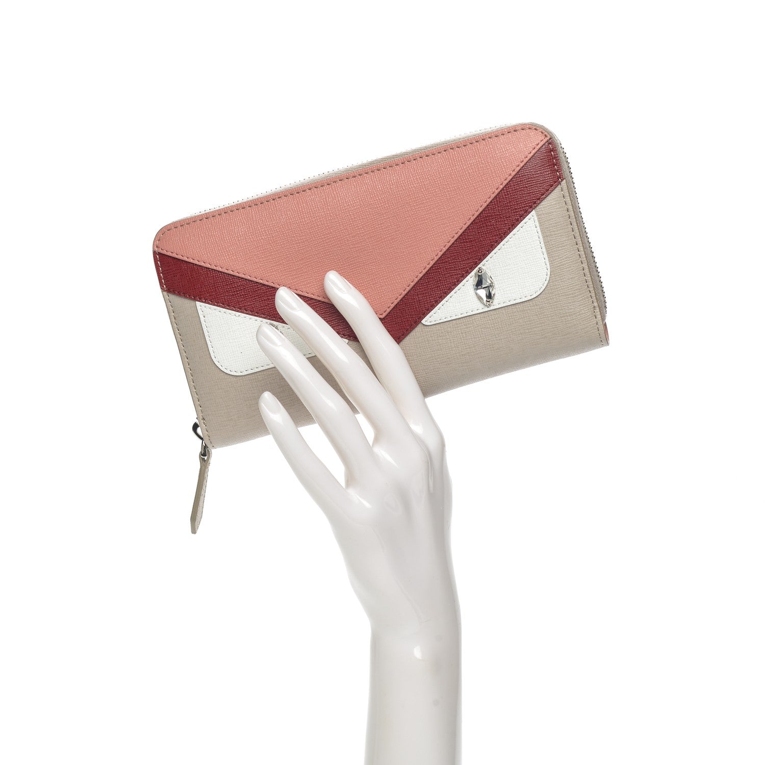 Fendi Vitello Elite Crystal Eye Monster Zip Around Wallet Grigio Polvere Ribes Multicolor 2 of 8
