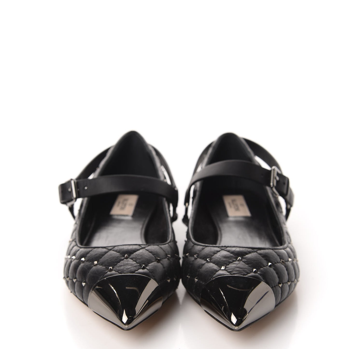 Crackled Lambskin Rockstud Spike Captoe Ballerina Flats 40.5 Black