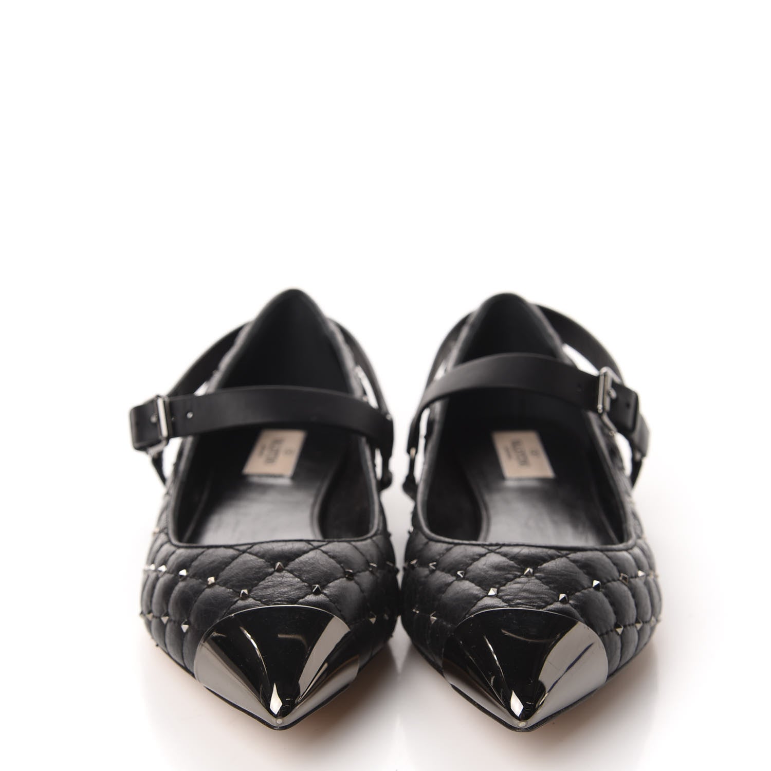 Valentino Garavani Crackled Lambskin Rockstud Spike Captoe Ballerina Flats 40.5 Black 2 of 10