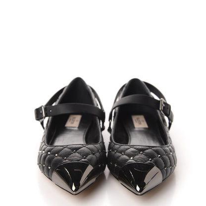 Valentino Garavani Crackled Lambskin Rockstud Spike Captoe Ballerina Flats 40.5 Black 2 of 10