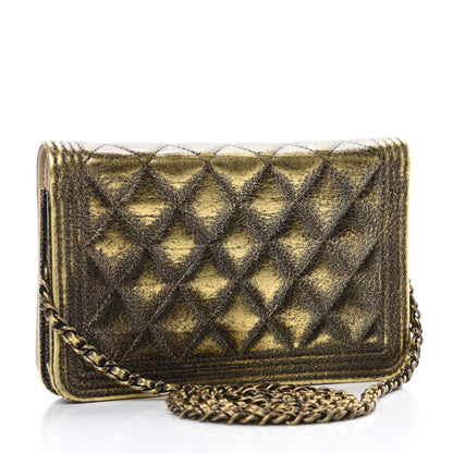 Chanel Cracked Metallic Calfskin Quilted Boy Wallet On Chain WOC Gold 3 of 15