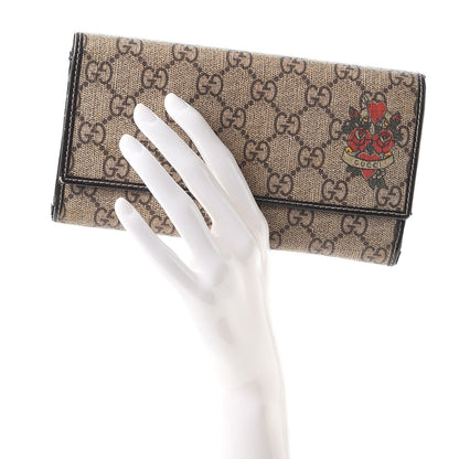 Gucci GG Supreme Monogram Tattoo Heart Continental Wallet Brown 2 of 13