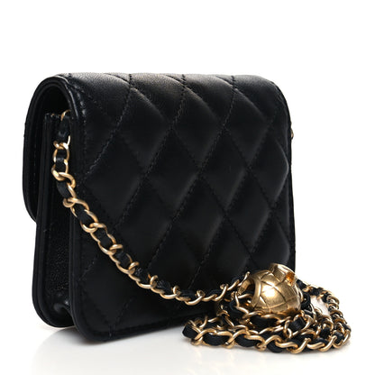 Chanel Lambskin Quilted CC Pearl Crush Card Holder With Chain Black 2 of 11