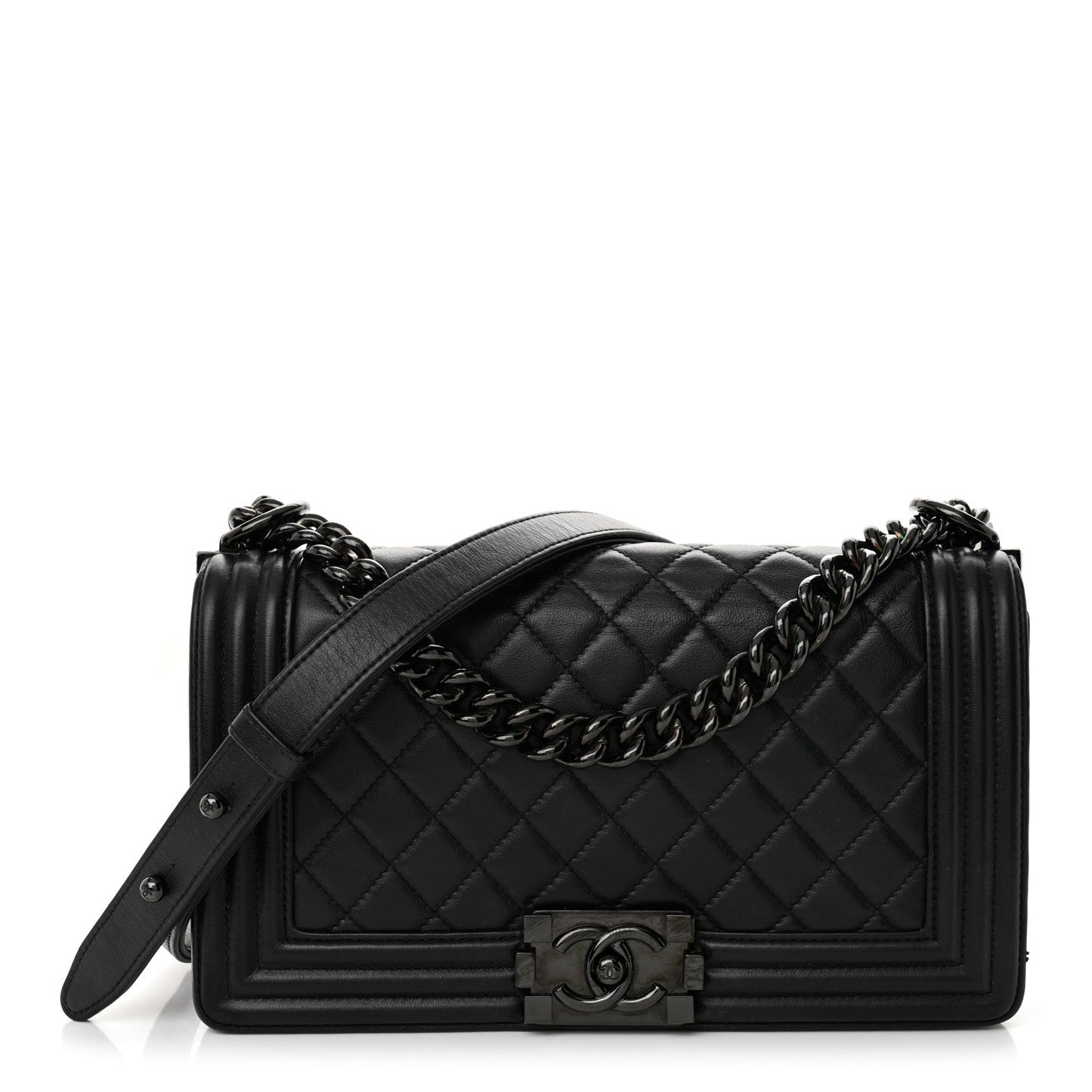 Calfskin Quilted Medium Boy Flap So Black