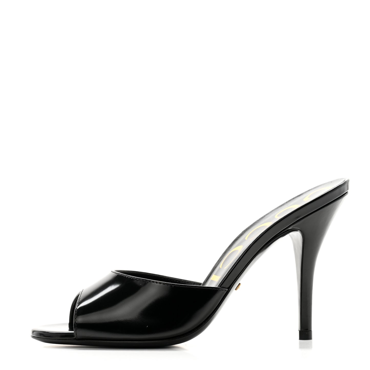 Polished Calfskin Scarlet Mid Heel Slide Sandals 36 Black