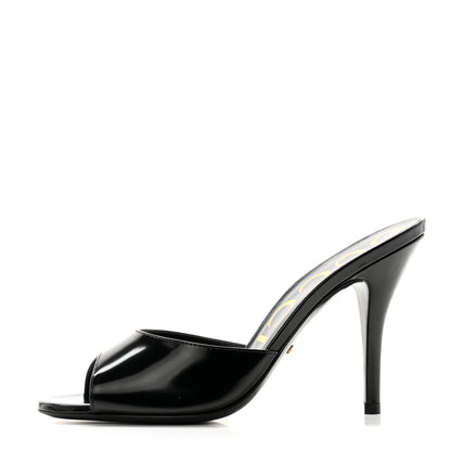 Gucci Polished Calfskin Scarlet Mid Heel Slide Sandals 36 Black 1 of 10