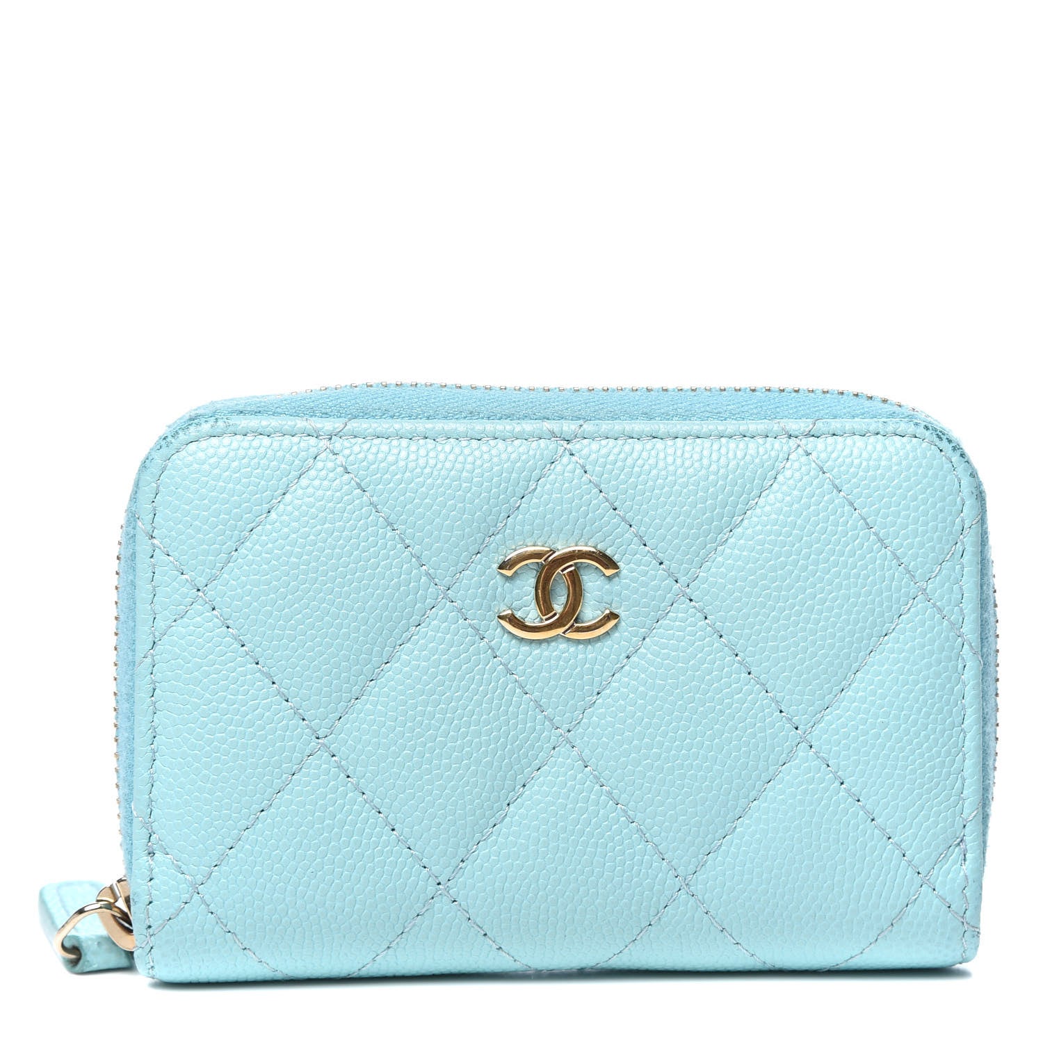 Chanel Caviar Quilted Zip Coin Purse Light Blue 1 of 9