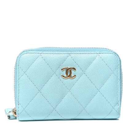 Chanel Caviar Quilted Zip Coin Purse Light Blue 1 of 9
