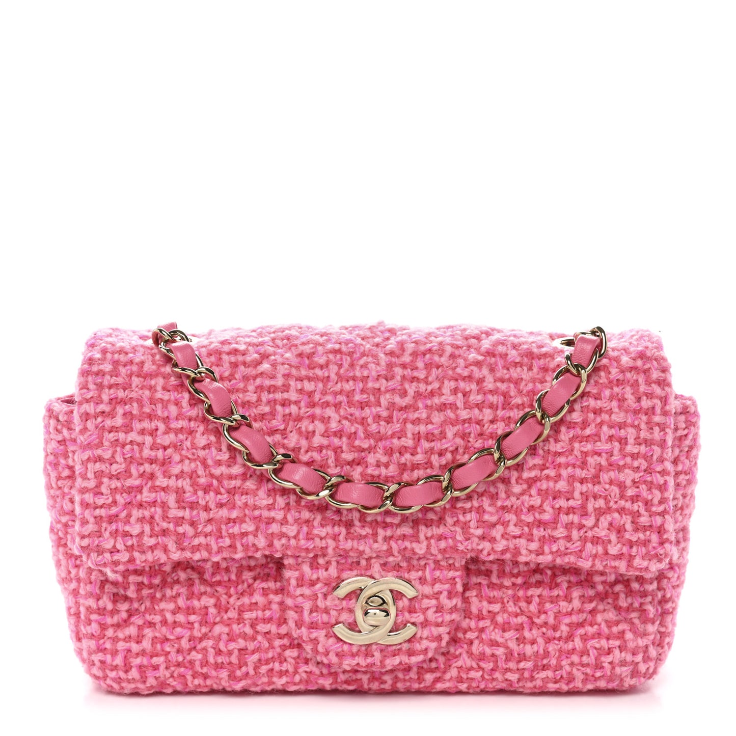 Wool Tweed Quilted Mini Rectangular Flap Dark Pink Fuchsia