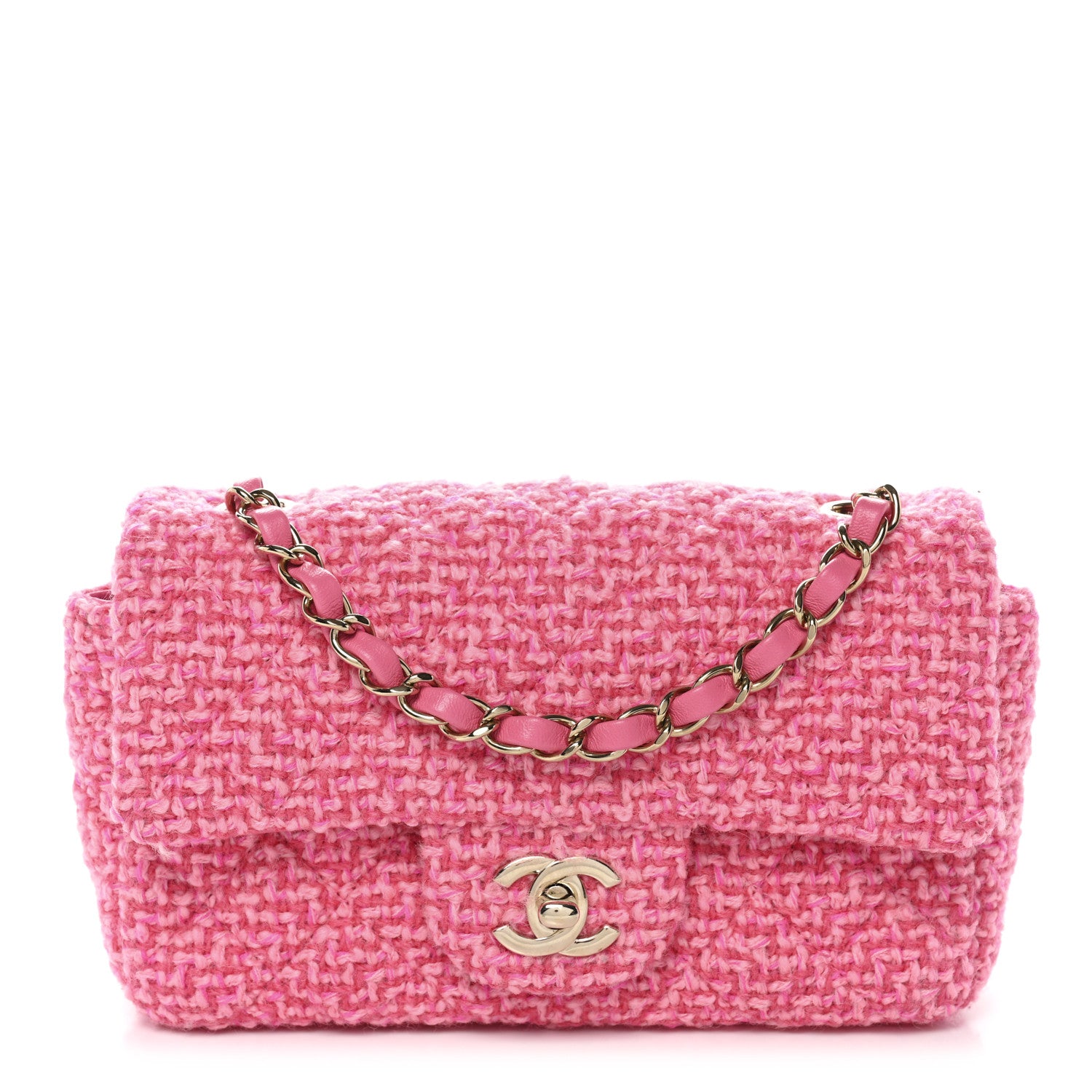 Chanel Wool Tweed Quilted Mini Rectangular Flap Dark Pink Fuchsia 1 of 10