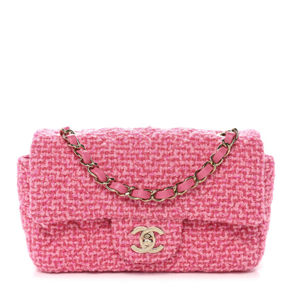 Chanel Wool Tweed Quilted Mini Rectangular Flap Dark Pink Fuchsia 1 of 10