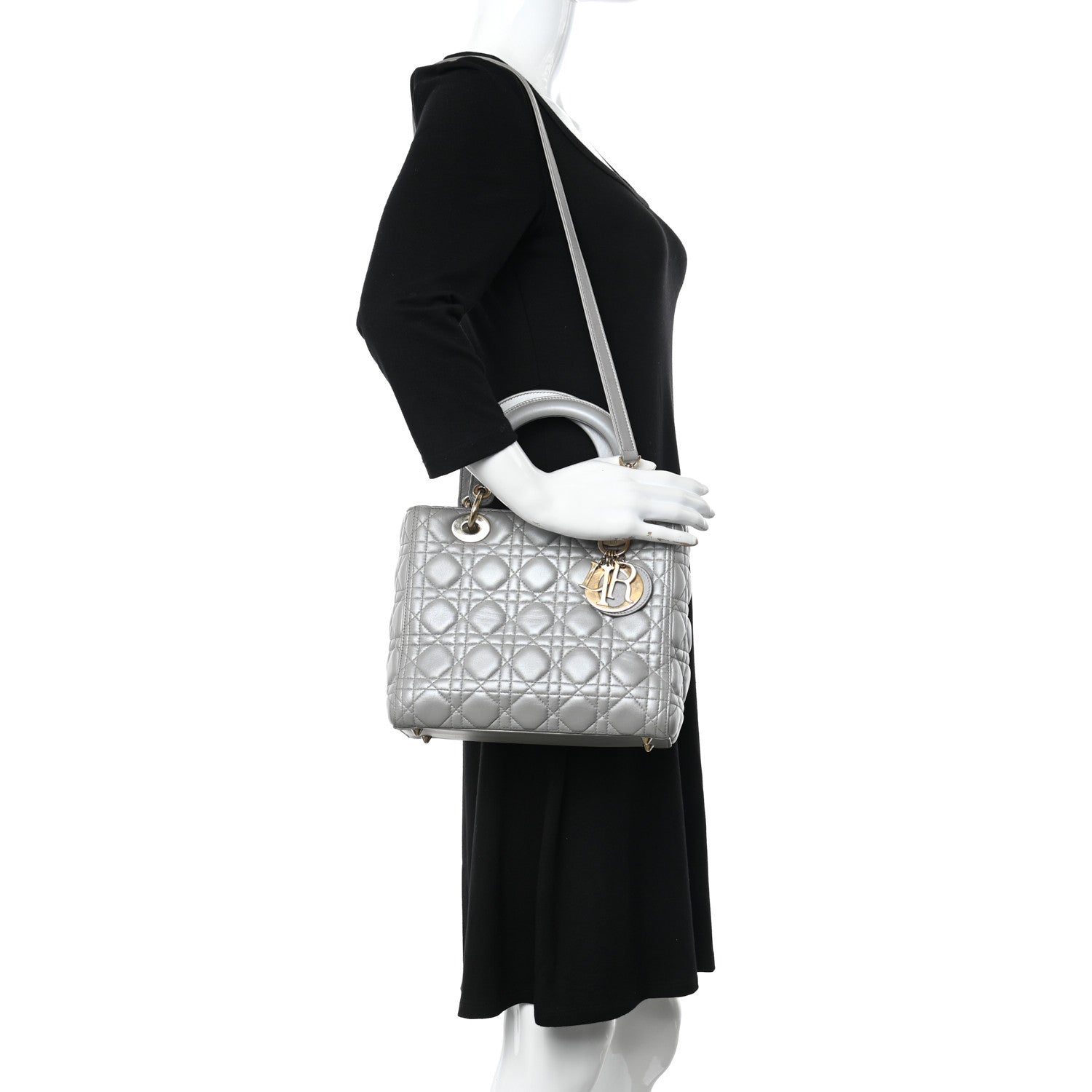 Christian Dior Metallic Lambskin Cannage Medium Lady Dior Silver 2 of 10