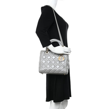 Christian Dior Metallic Lambskin Cannage Medium Lady Dior Silver 2 of 15