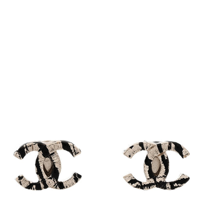Chanel Metal CC Jackson Pollock Splattered Paint Earrings Black Gold 1 of 5